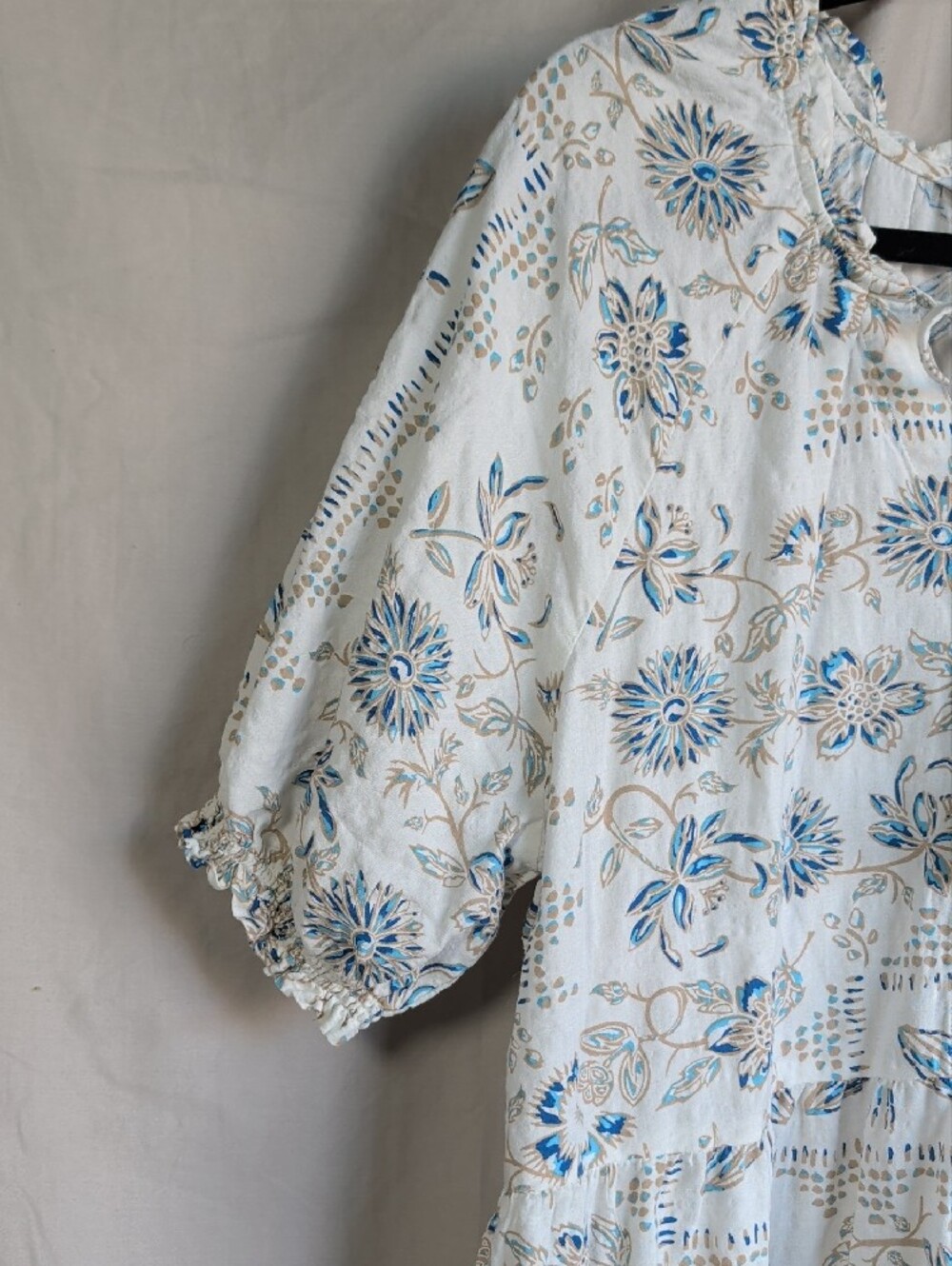 Sonoma White Midi Dress with Light Blue and Tan Floral Print Boho Resort Coastal - Picture 2 of 8